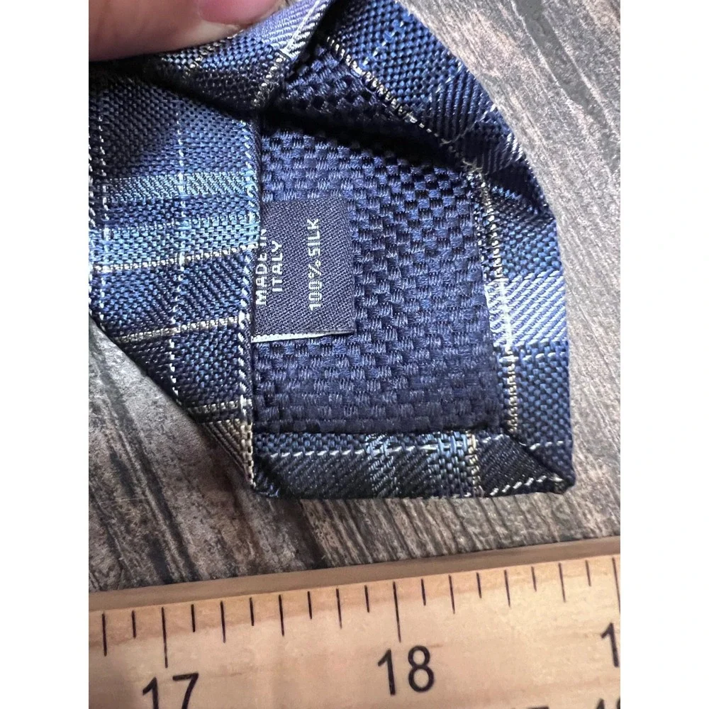 CREMIEUX Mens 100% Silk Tie Blue Tan Plaid Luxury Made in Italy Designer Necktie